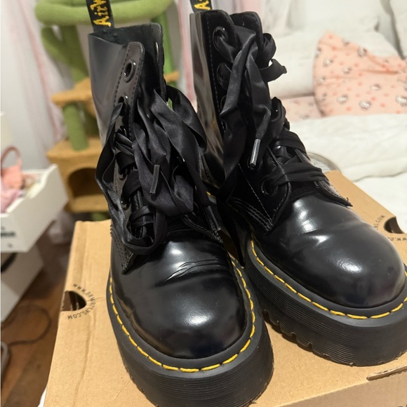 MOLLY Dr. Martens Black Leather Combat Boots - Picture 1 of 5